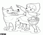 In the forest Little Red Riding Hood meets the wolf and tells him she is going to visit her grandmother
