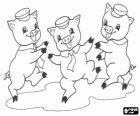 The three little pigs happy and celebrating are not afraid of big bad wolf
