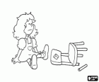 Goldilocks sits on the smallest chair and the chair breaks