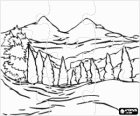 Puzzle of two mountains with a foreground of trees