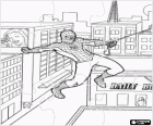 Puzzle of Spiderman leaping between the buildings in the city swinging with his spider web