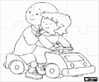 Puzzle of Caillou mounted in a small toy car along with his sister Rosie