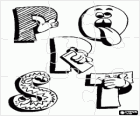 Letters P, Q, R and S with funny drawings puzzle