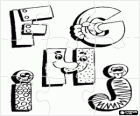 Jigsaw of Letters F, G, H and J with funny drawings
