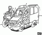 Police patrols in different vehicles, police in car and motorcycle police