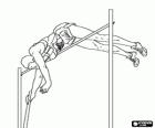 An athlete passing the bar in the pole vault