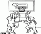 Children playing basketball, throwing the ball to the basket