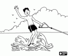 Young man waving the hand while engaging in recreational water skiing