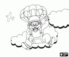 Parachutist down through the clouds in a parachute after jumping from an airplane