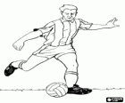 Football player or soccer player at the time of kicking the ball