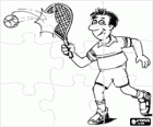 Puzzle of Tennis player in the execution of a volley