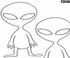 Two aliens with large head and large eyes