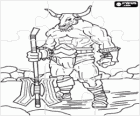 Minotaur puzzle - Puzzle of Giant monster with human body and bull's head as an armed warrior