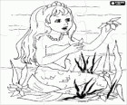 Puzzle of Young siren or mermaid picking flowers from the seabed