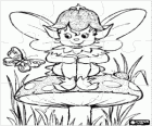 Puzzle of Little elf sitting on a mushroom watching the flight of a butterfly
