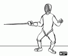 Athlete prepared for an assault with a sword in a fencing duel