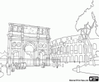 The Arch of Constantine and the Colosseum in Rome, Italy