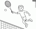 Tennis player in movement to the net to make a volley shot