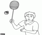 Badminton player ready to hit the shuttlecock or birdie with the racquet