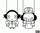 Pucca playing on the swing of the park