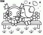 Pucca and Garu sitting on a park bench