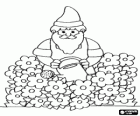 Gnome or dwarf gardener watering flowers with a watering