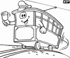 Tram or cable car smiling and ringing the bell
