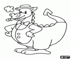 Elegant mister dragon smoking a cigar and dressed in vest, bow tie and hat