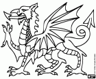 A coloring page of a heraldic dragon