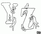 Letters Y and Z with little birds