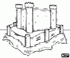 Castle with four corner towers isolated in the plain