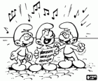 Three smurfs singing happily. The Smurfs