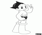 Astro Boy, the robot hero waving the victory sign