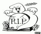 A ghost has gone out from the grave in the cemetery to celebrate Halloween