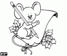 Mouse with pencil and paper to make the list of desired gifts