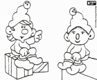 Christmas elves sitting on boxes of gifts