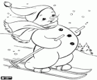 Snowman sliding on the skis