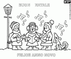 Christmas and New Year greetings with children singing carols, in italian