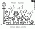 Christmas and New Year greetings with children singing carols, in portuguese