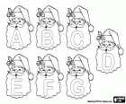Christmas Alphabet, Santa's letters. Uppercase A to G in the beard of Santa Claus