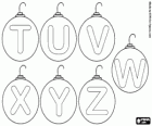 Christmas Balls or Christmas Baubles Alphabet. Capital letters T to Z