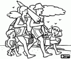 Family coming to the beach to enjoy a beautiful summer day at the seaside