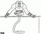Master Monkey doing an exercise with his fighting stick, a traditional weapon in martial arts 