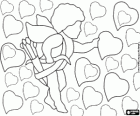 Cupid, the god of love surrounded by hearts