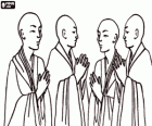 Group of Buddhist monks, bhiksu or  Bhikkhu