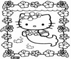 Hello Kitty, a beautiful mermaid in a framework of flowers