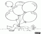 Baby duck with balloons at the beak