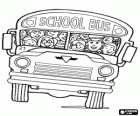 Front view of a school bus full of children