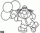 Clown with three balloons in hand