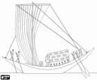 A single mast boat sailing down the Nile in ancient Egypt